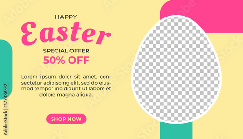 Easter Sale poster or banner template with egg shape frame
