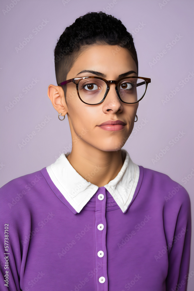 poc woman with short hair  and glasses who doesn't exist created with generative ai