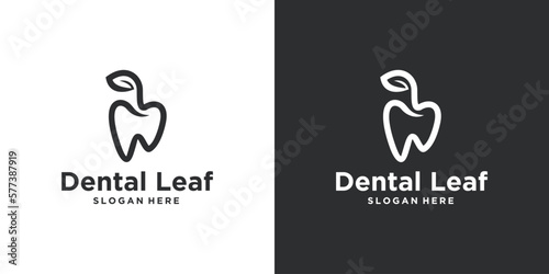 medical treatment - natural dentistry, teeth abstract concept of tooth with leaf symbol combination, tooth fresh orthodontics business logo icon