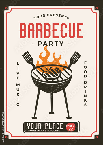 Barbecue party flyer template. BBQ grill card for social media marketing. Barbecue post design. Stock vector poster