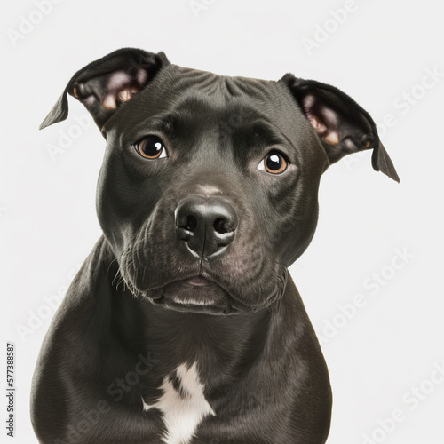 Fototapeta Adorable staffordshire bull terrier dog portrait isolated on white background as concept of domestic pet in ravishing hyper realistic by Generative AI