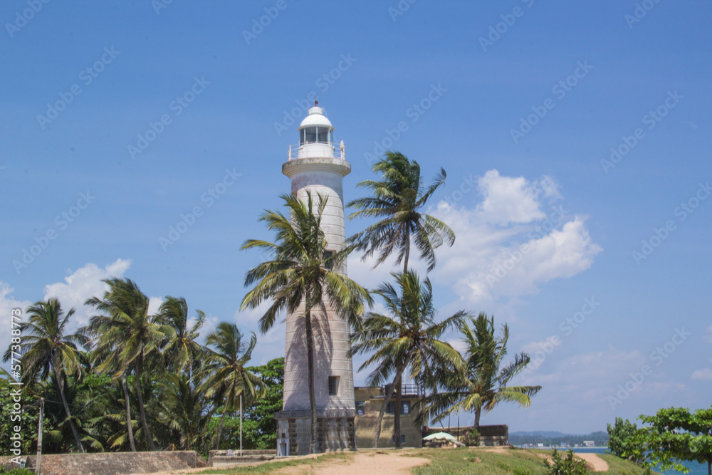 Beautiful view of the famous lighthouse in Fort Galle, Sri Lanka, on a sunny day