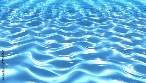 Water surface with sun light reflection and ripples on surface background. clear pool, sea or blue ocean, top view. Generative ai