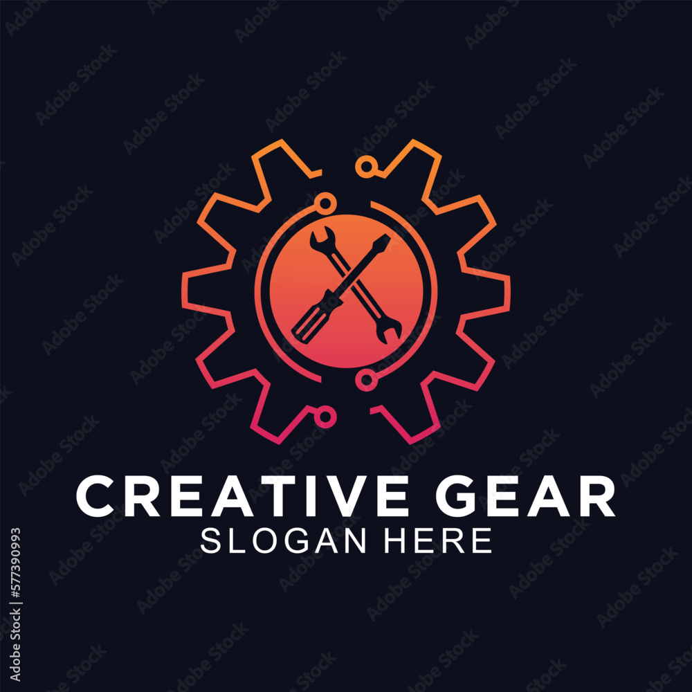Naklejka premium Gear logo design vector template, creative Gear technology, factory logo, industry