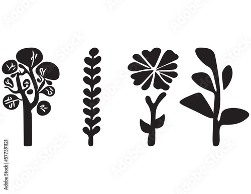 Folkart flower vector illustration set . Botanical kids scandi garden botanicals collection. 