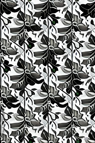 black and white oak leaf seamless pattern - generative ai © unalcreative