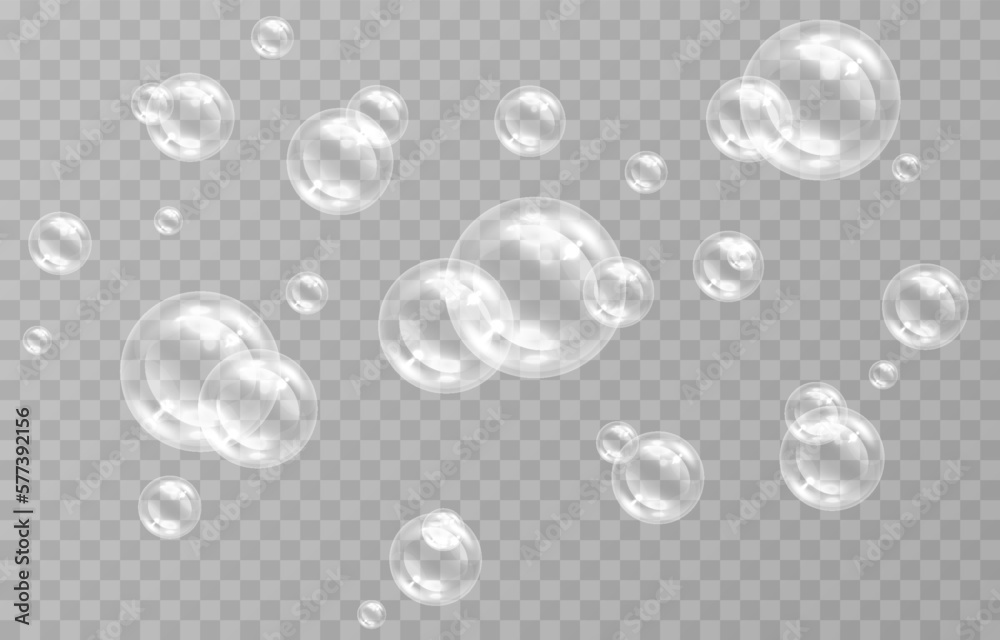 Soap bubbles on an isolated transparent background. Soap bubbles png. Soap, detergent, shampoo. Vector illustration. Soap bubbles on an isolated transparent background. Soap bubbles png. Soap, detergent, shampoo. Vector illustration.