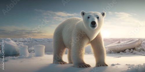 Polar Bear on Ice Island in Spring  Generative AI