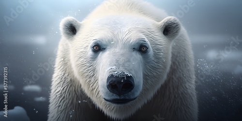 Close Up of Polar Bear's Face, the King of Arctic Predators. Generative AI © nahwul