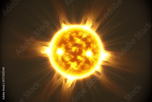 Solar flares, solar explosion, close-up, wallpaper, created with Generative AI technology.