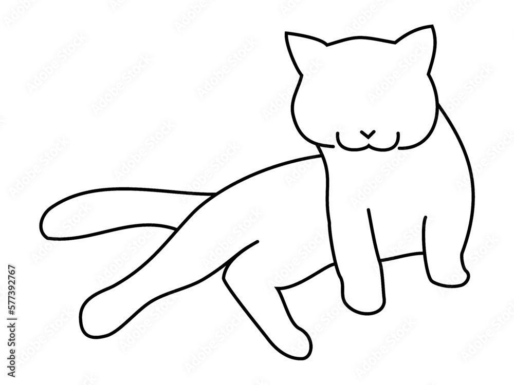 Fototapeta premium 寝そべってこちらを気にしている猫のシルエット（白）