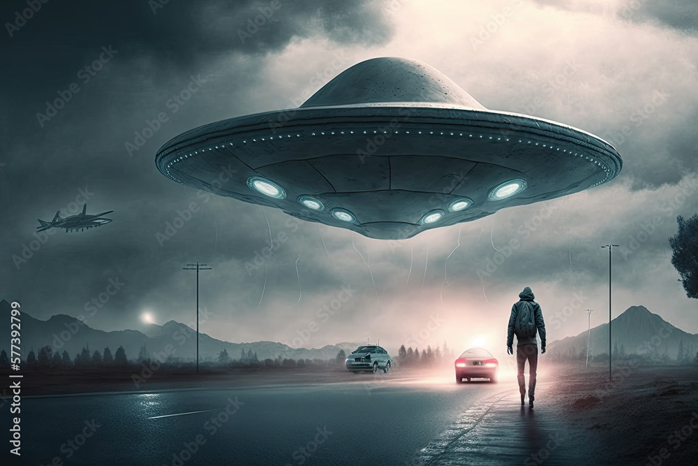 ufo in the background created with Generative AI technology ufo in the background created with Generative AI technology