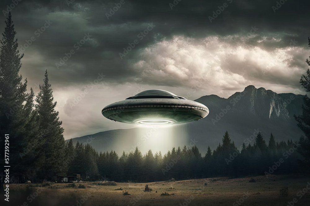 ufo in the background created with Generative AI technology