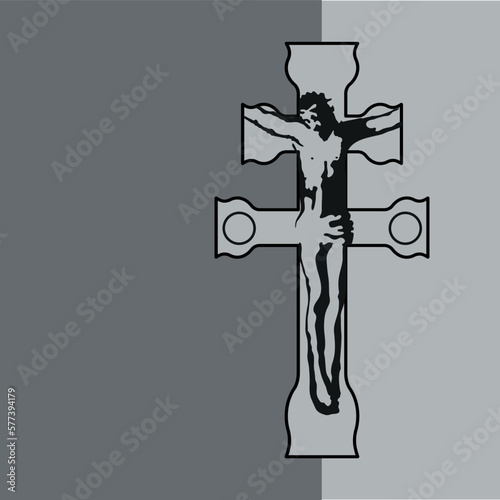 Jesus on the Cross, Silhouette of the Crucified Jesus, Cross of Caravaca. photo