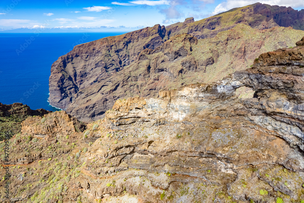 Aerial view above the impressive mountains and cliff of Los Gigantes in Tenerife Canary Islands Aerial view above the impressive mountains and cliff of Los Gigantes in Tenerife Canary Islands