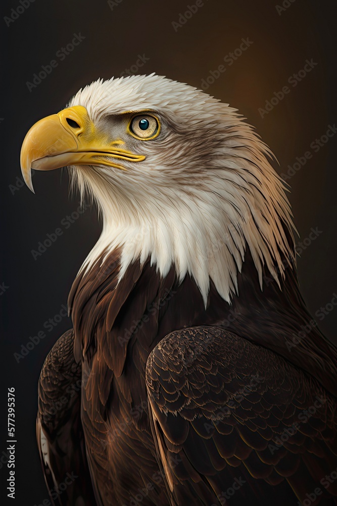 Obraz premium Portrait of an american bald eagle. Generative AI art.