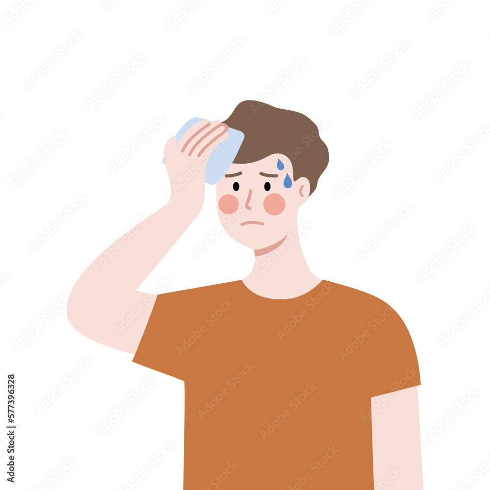 Man Feeling Hot Wiping Sweat. Flat vector design illustration. Man Feeling Hot Wiping Sweat. Flat vector design illustration.