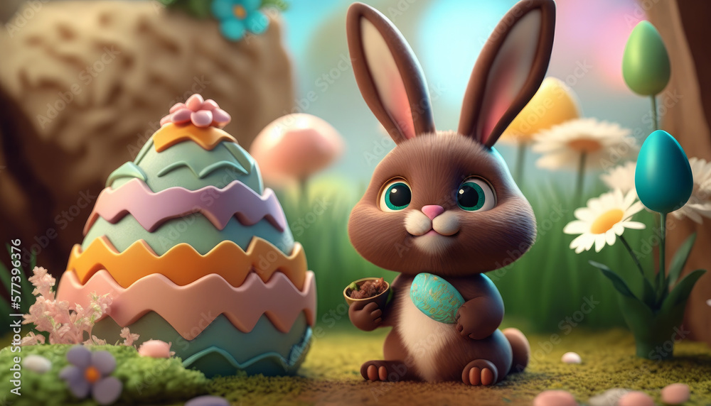 Easter Bunny with colorful easter eggs Easter Bunny with colorful easter eggs