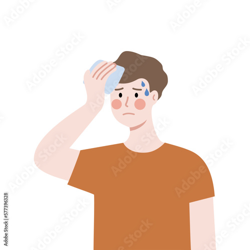 Man Feeling Hot Wiping Sweat. Flat vector design illustration.