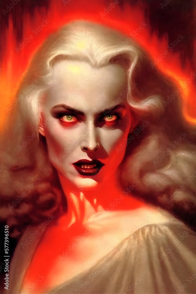 portrait of a beautiful female vampire in flames created with generative ai portrait of a beautiful female vampire in flames created with generative ai
