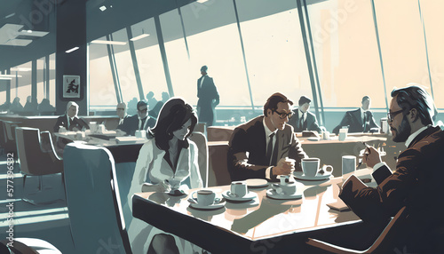 Office workers have dinner in the cafeteria. Generative AI