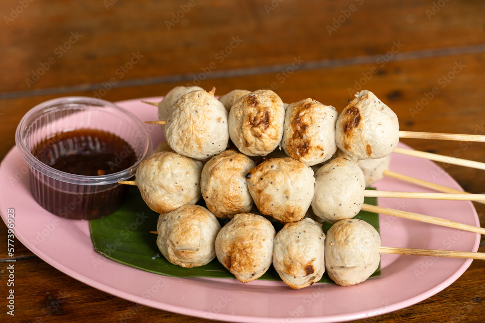 Thai pork meatballs with dipping sauce Thai pork meatballs with dipping sauce