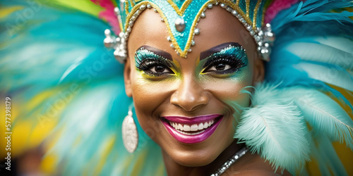 Portrait of a black woman wearing a carnival mask. party celebration. Generative ai