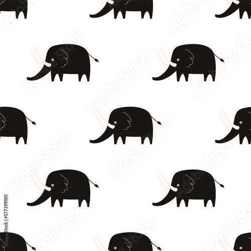 Seamless pattern with monochrome black rhinos.