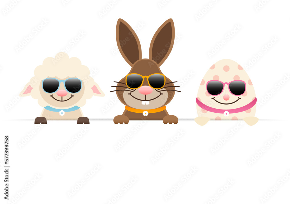 Obraz premium Schaf, Osterhase & Osterei Sonnenbrille Banner