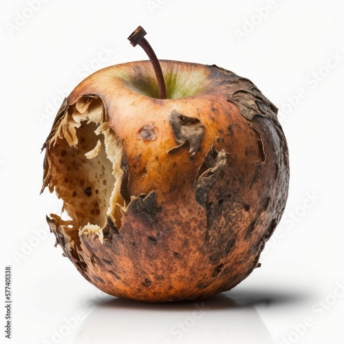 A rotting apple - an illustration of decay, bacteria, food waste, and environmental problems, generative ai photo