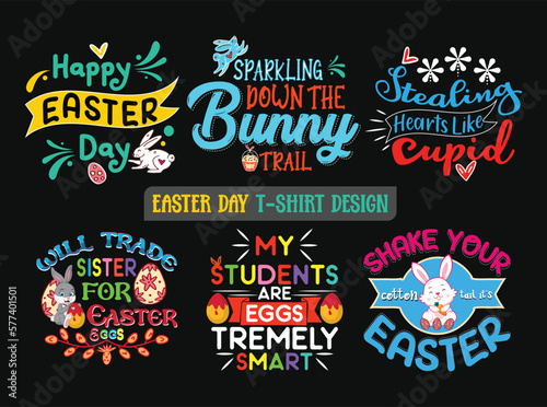 Easter day t-shirt design bundle, Easter Typography vector t-shirt design bundle . Typography graphic vector t-shirt design. Easter shirt apparel, spring holiday. Easter Funny Quotes t-shirt for kids 
