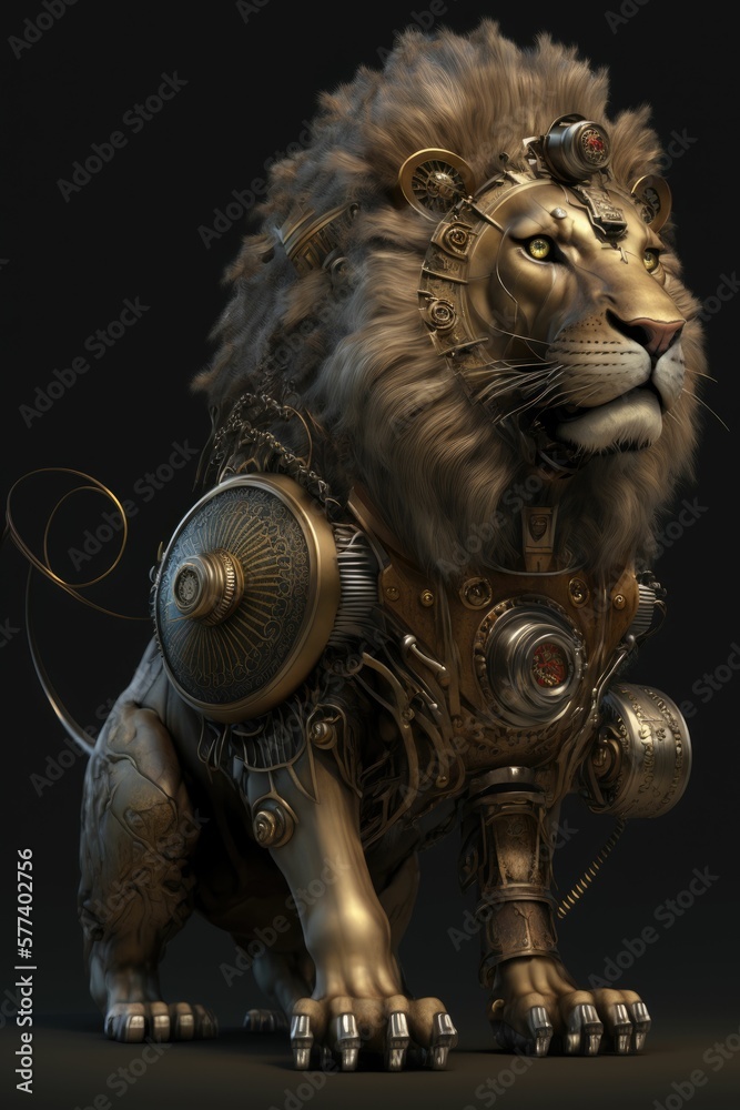 portrait of a lion, steampunk style generative AI portrait of a lion, steampunk style generative AI