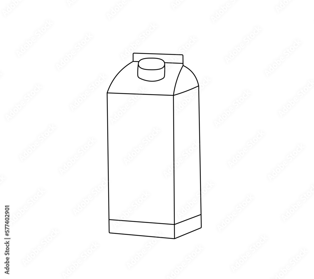 Vector isolated one single cartoon box of milk or juice colorless black and white contour line easy drawing Vector isolated one single cartoon box of milk or juice colorless black and white contour line easy drawing