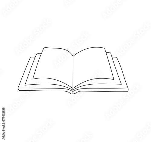 Vector isolated one single simplest open book with clear white sheets colorless black and white contour line easy drawing