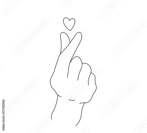 Vector isolated hand gesture heart made of two fingers  colorless black and white contour line easy drawing