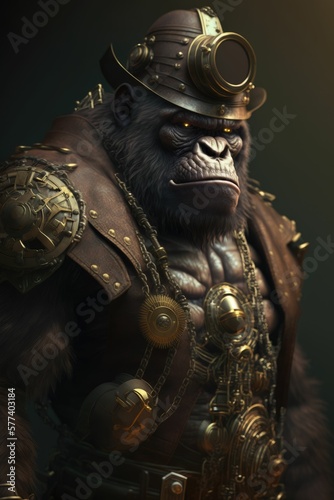 gorilla portrait in steampunk style generative AI