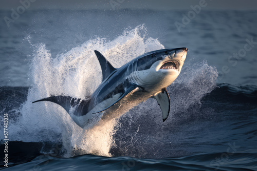 mako shark jumping out of ocean water made by generative ai