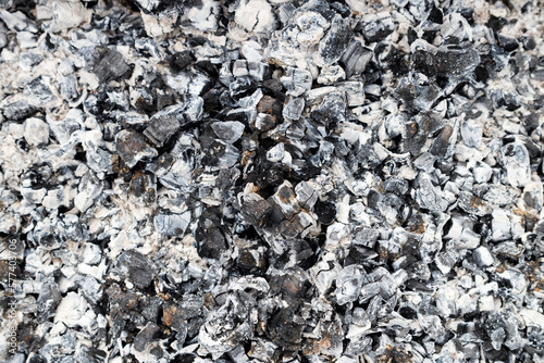 Coal background. Burned out wood. Top view.