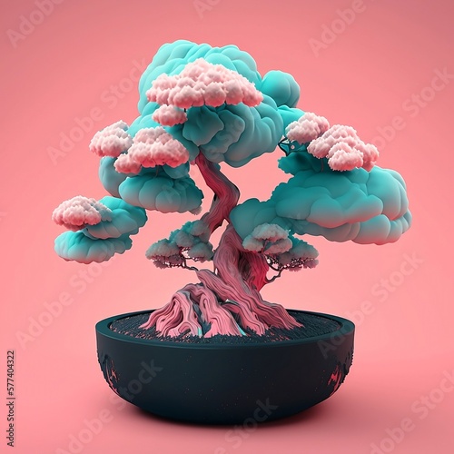 Cotton candy bonsai tree made by generative ai