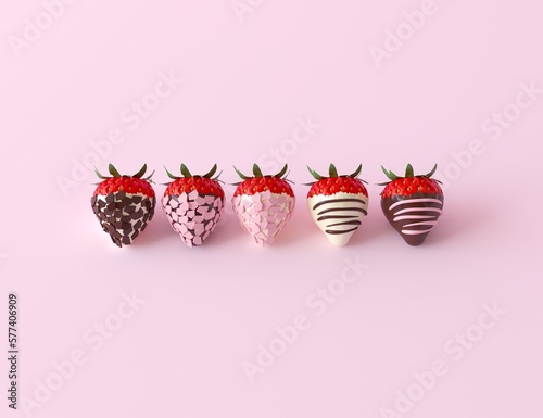Bilde på lerret Tasty strawberry dipped in chocolate on pastel pink background, top view