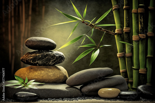 Spa background with bamboo and zen stones  illustration
