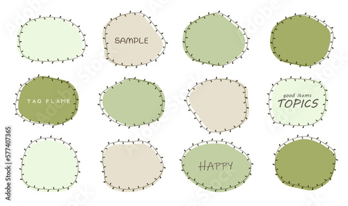 オリーブカラー、　緑のナチュラルフレームのセット　枠　背景　飾り　装飾　タイトル　かわいい　シンプル