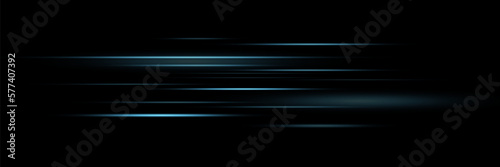 Set of blue lines, laser beams, bright light beams with sparkles and dust on a black background. vector illustration