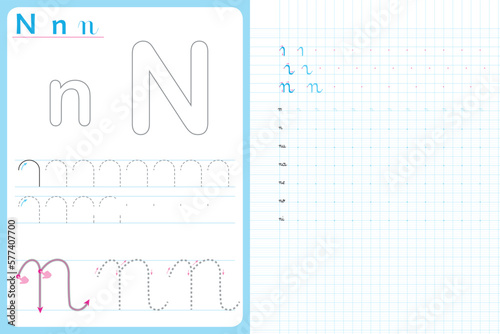 Writing alphabet letters educational activities for children at home and at school. worksheet for to teachers, parents, vector  file
