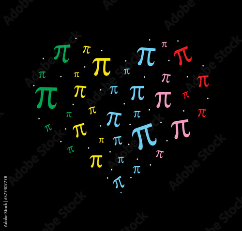 Colorful Pi Symbol Heart Isolated On Black Background