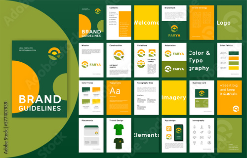 Colored Brand Guidelines template. Corporate identity presentation in A4 size. Logo Guideline template. Logo Guide Book. Logotype presentation