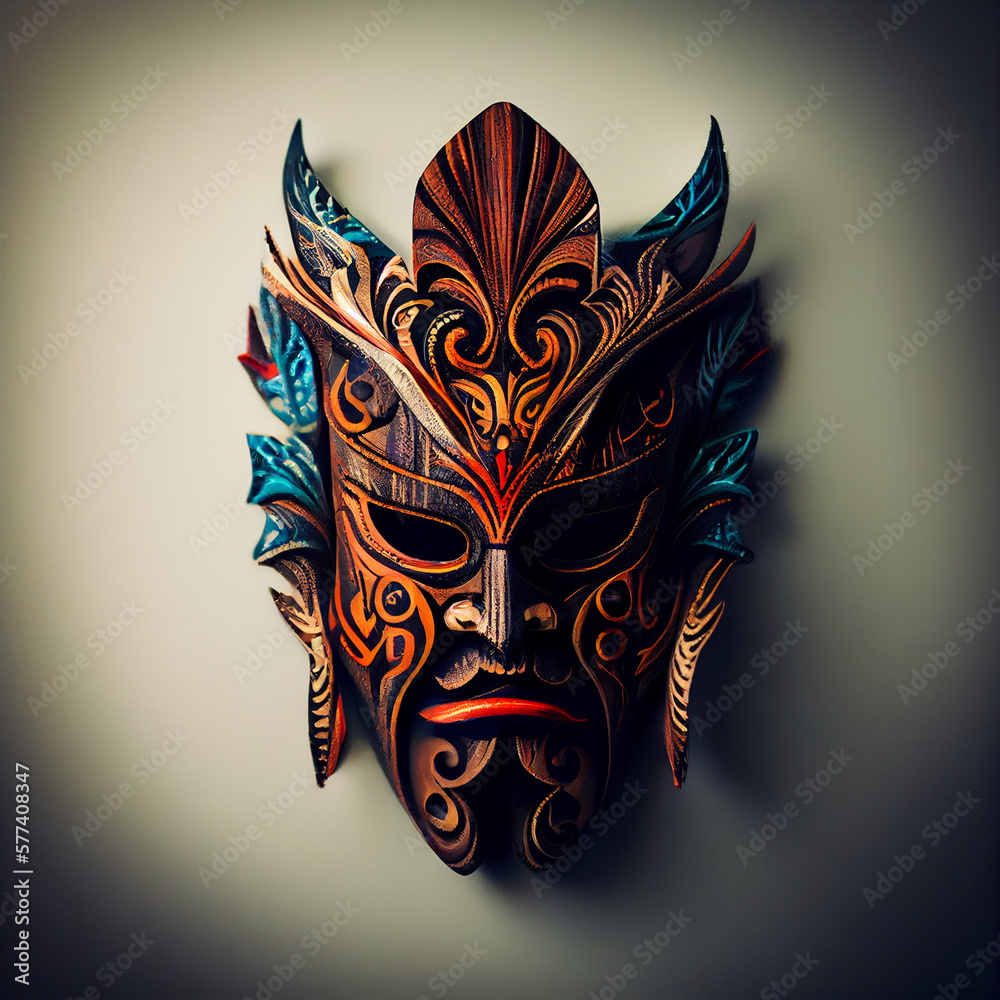 mask, tribal,african,color,red,eyes,feather,