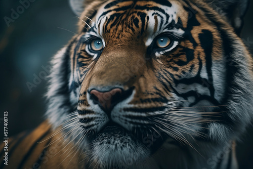 Incredible Tiger Closeup  Stunning Headshot Featuring Detailed Face and Eyes. Generative AI