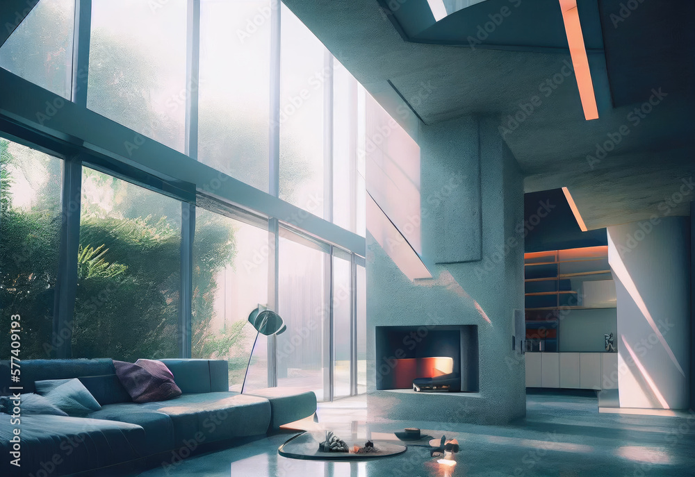 Generative AI Interior of a very spacious and elegant modern house with ...