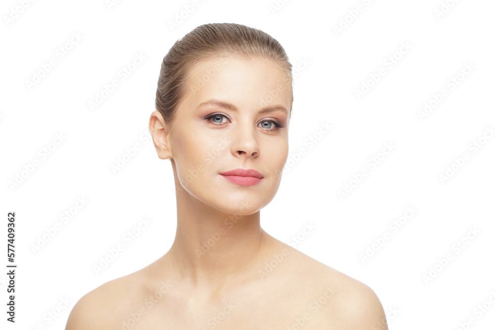Close-up portrait of beautiful, fresh, healthy and sensual girl over white background Close-up portrait of beautiful, fresh, healthy and sensual girl over white background